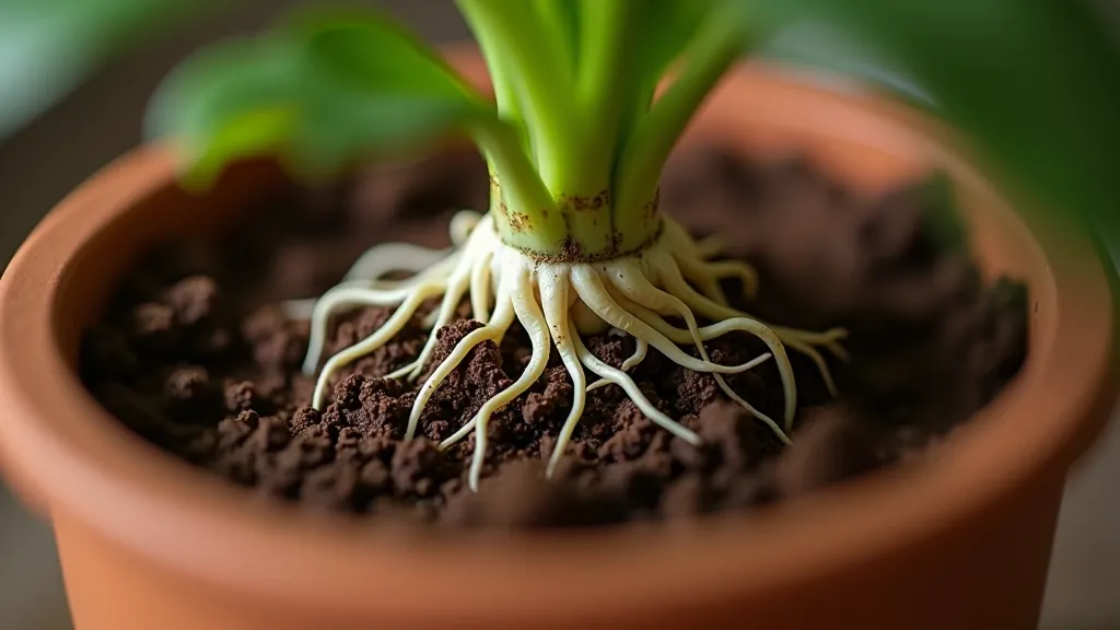 Close-up of plant roots circling the inside of a terracotta pot, showing root-bound growth pattern